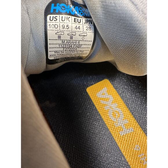 Hoka One One Arahi 6 Men’s Size 10 D Running Shoes Gray Yellow Stability - Picture 9 of 9